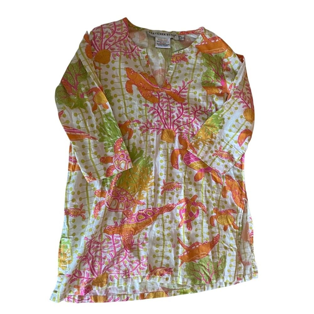 Gretchen Scott Girls Sea Turtle Cotton Tunic Dress Pink Orange 8 10 Coverup